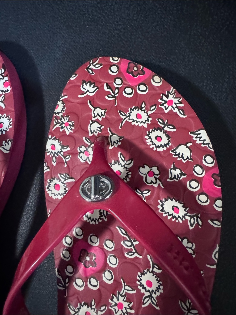 Coach Women's Red Floral Flip Flop Sandals - Picture 2 of 5